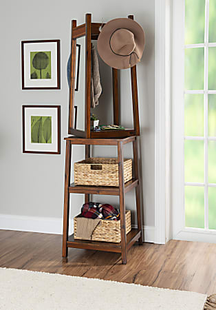 Coat rack with shelf and mirror top
