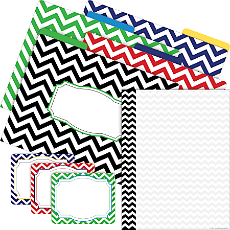 Barker Creek Get Organized File Folder Set, 1/3-Cut Tab, Letter Size, Chevron Nautical, Set Of 107 Pieces