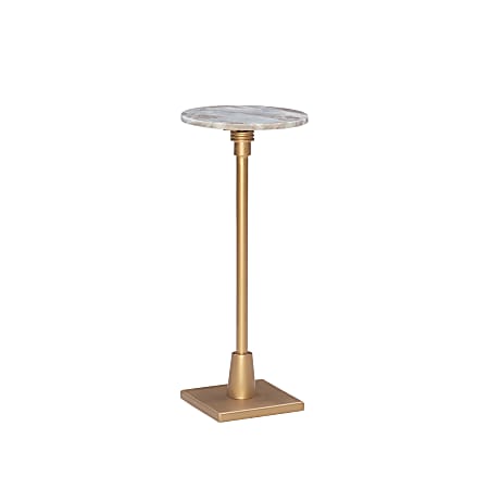Powell Noyes Adjustable Drink Table, 30”H x 10-1/2”W x 10-1/2”D, Gold/Sandy Marble