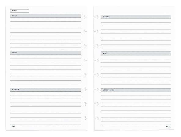TUL® Discbound Undated Weekly/Monthly Refill Pages, Junior Size, 68 Sheets