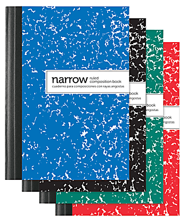 Office Depot® Brand Mini Marble Composition Books, 3-1/4" x 4-1/2", Narrow Ruled, 80 Sheets Per Book, Assorted Colors, Pack Of 4