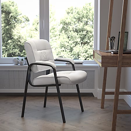 Flash Furniture LeatherSoft Executive Side Reception Chair with Powder Coated Frame, White/Black