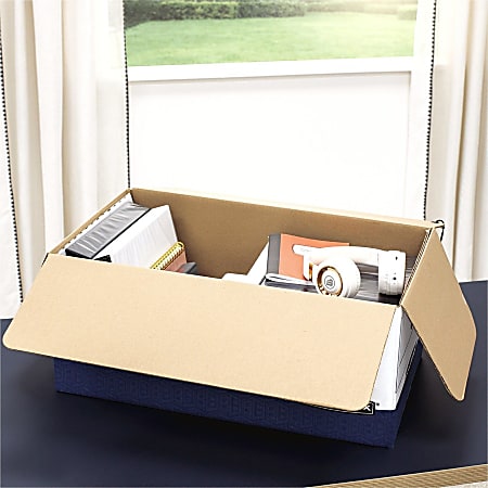 Bankers Box StorFile Standard Duty Storage Boxes With Lift Off Lids And  Built In Handles LetterLegal Size 10 x 12 x 15 60percent Recycled WhiteBlue  Pack Of 10 - Office Depot