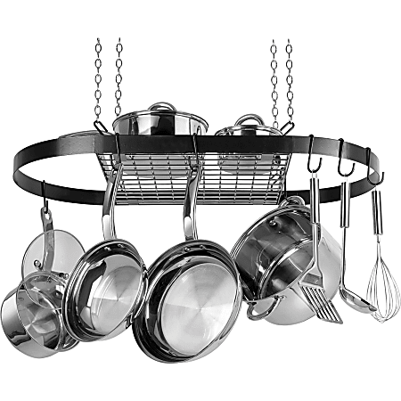 Range Kleen CW6000R Oval Hanging Pot Rack - Black - 1.5" Height x 33" Width x 17" Depth - Black - Metal