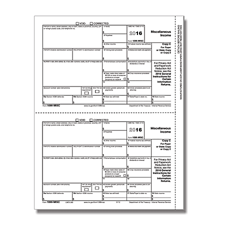 ComplyRight 1099-MISC Inkjet/Laser Tax Forms, Copy C For Payers' Records Or State/City Tax Department, 8 1/2" x 11", Pack Of 2,000 Forms