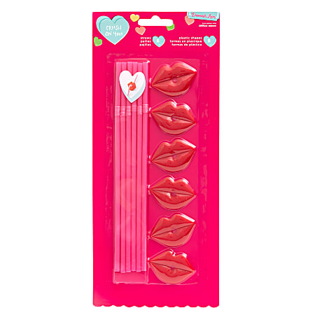 American Crafts Damask Love Valentine's Day Lip Straws, Pink, Pack Of 6 Straws