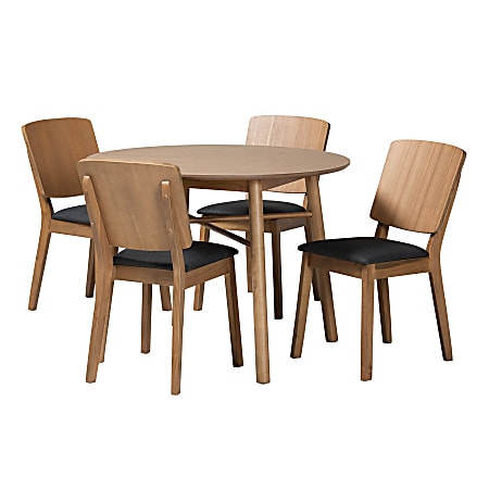 Baxton Studio Denmark Rubberwood 5-Piece Dining Chair Set, Dark Gray/French Oak Brown