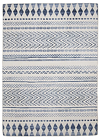 Linon Washable Outdoor Area Rug, Gebert, 5' x 7', Ivory/Blue