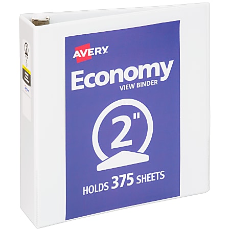 Avery® Economy View 3 Ring Binder, 2" Round Rings, White, 1 Binder