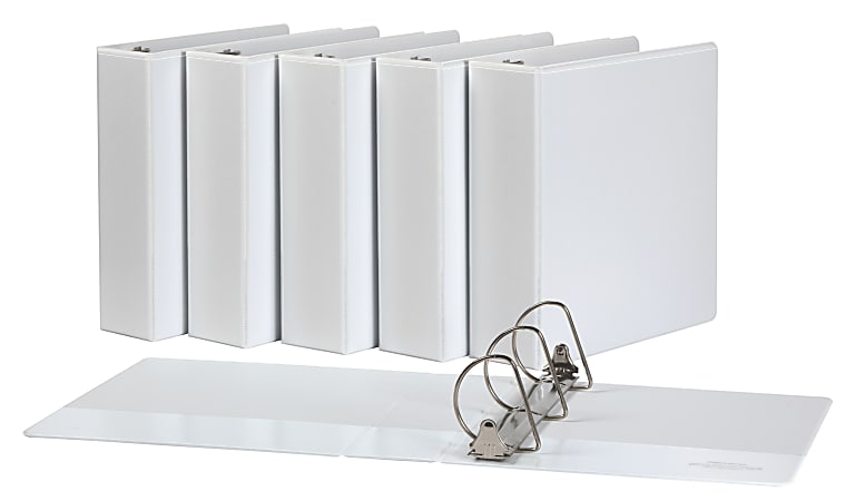Office Depot® Brand Durable D-Ring View Binders, 3" Rings, White, Pack Of 6 Binders