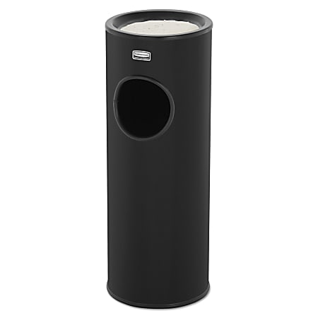 Rubbermaid® Commercial Metallic Series Round Steel Waste Receptacle With Sand Pan, 3.5 Gallons, Black