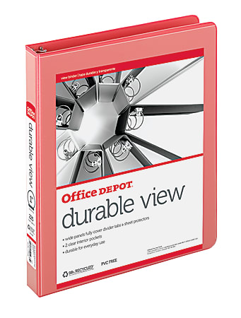 Office Depot® Brand Durable Non-Locking View 3-Ring Binder, 1" Round Rings, Coral