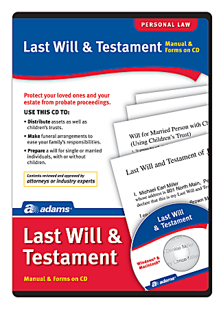 Adams® Last Will And Testament, For PC And Apple® Mac®, Traditional Disc