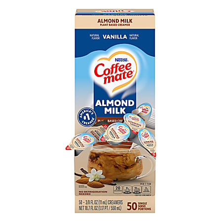 Coffee mate Almond Milk Vanilla Plant-Based Liquid Creamer Singles - Natural Vanilla Almond Milk Flavor - 0.38 fl oz (11 mL)Tub - 50 / Box