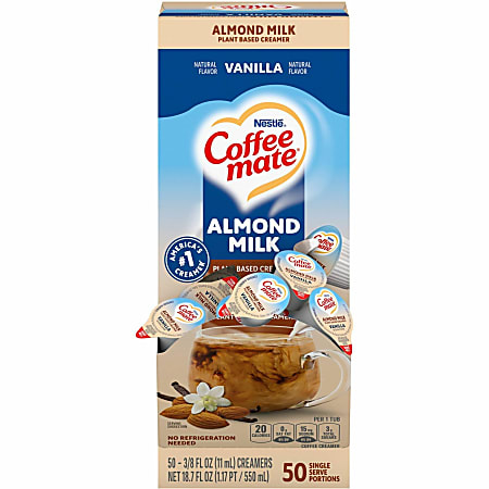 Coffee mate Almond Milk Vanilla Plant-Based Liquid Creamer Singles - Natural Vanilla Almond Milk Flavor - 0.38 fl oz (11 mL)Tub - 50 / Box