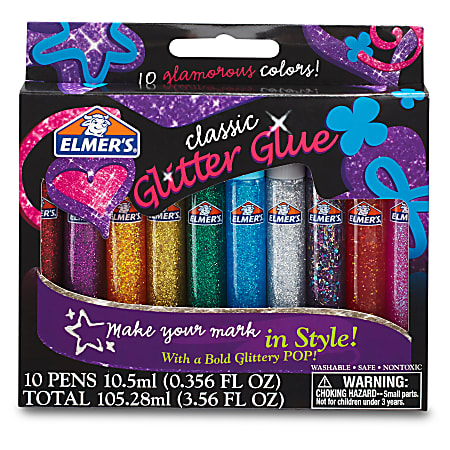Elmer's® Glitter Glue, 0.36 Oz, Assorted Colors, Set Of 10