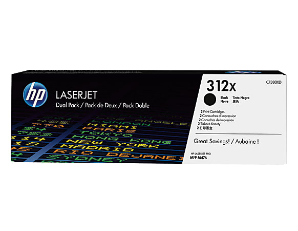 HP 312X Black High Yield Toner Cartridges, Pack Of 2, CF380XD