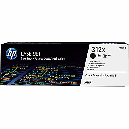 HP 312X Black High Yield Toner Cartridges, Pack Of 2, CF380XD