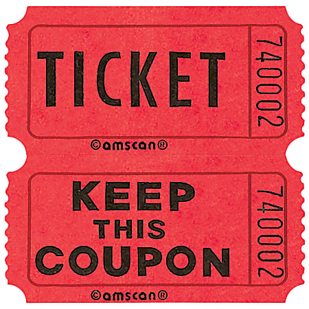 Amscan Double Ticket Roll, 6-1/2"H x 6-1/2"W x 2"D, Red, 2,000 Tickets Per Roll