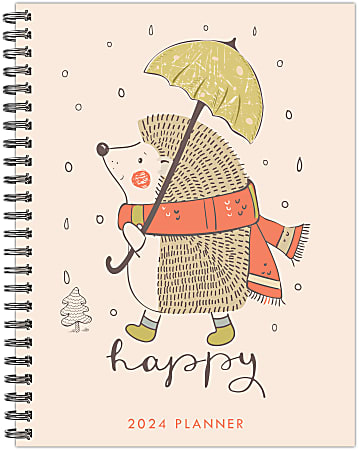 2024 Willow Creek Press Softcover Weekly/Monthly Planner, 6-1/2" x 8-1/2", Happy Hedgehog, January To December
