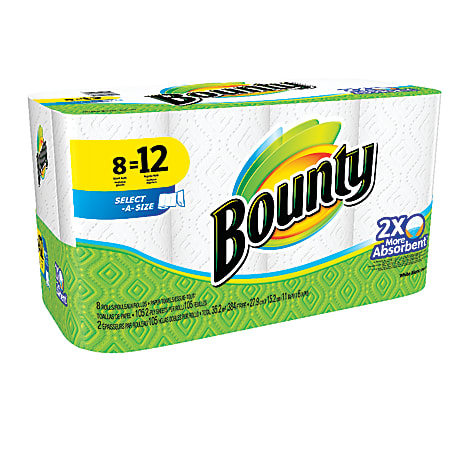 Bounty® Select-A-Size Giant Roll Paper Towels, 2-Ply, 105 Full Sheets, Pack Of 8 Rolls