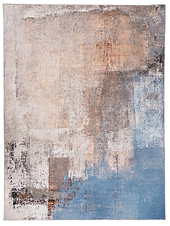 Linon Washable Area Rug, 5' x 7', Durand Beige/Blue