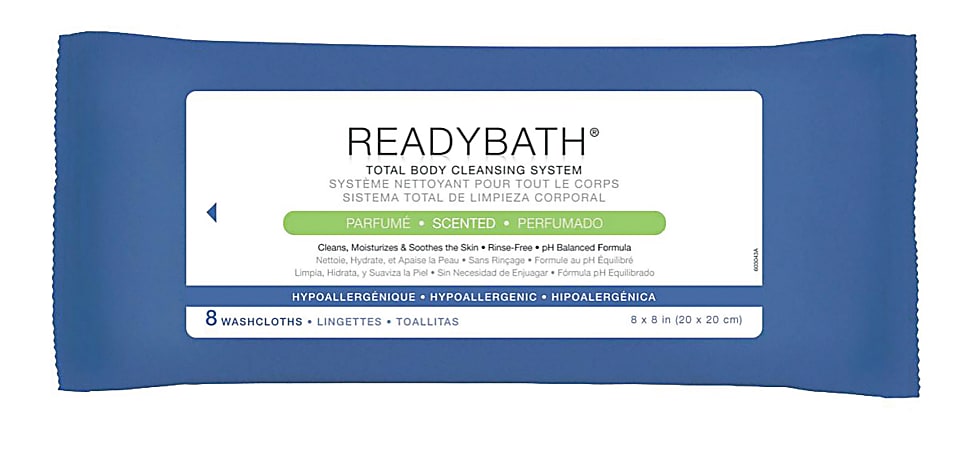 ReadyBath Total Body Cleansing Standard-Weight Washcloths, 8"x 8", White, 8 Washcloths Per Pack, Case Of 30 Packs