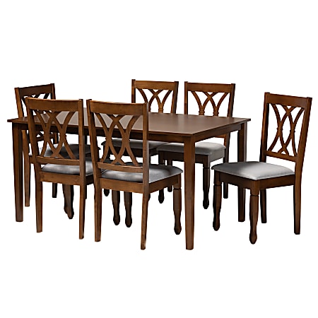 Baxton Studio Augustine Dining Set, 29-3/16”H x 59-1/16”W x 35-7/16”D, Gray/Walnut Brown