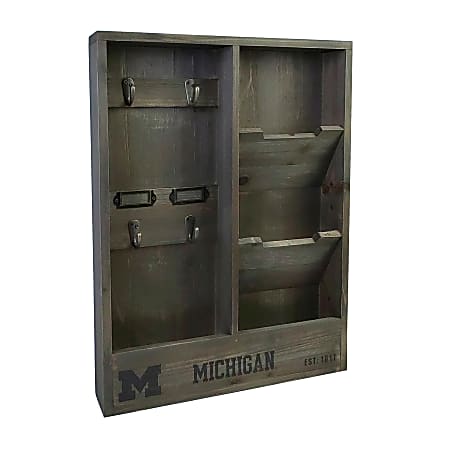 Imperial NCAA Wall Mounted Wood Organizer, 19”H x 14-1/4”W x 2-3/4”D, University Of Michigan