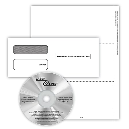 ComplyRight® 1099-NEC Recipient Copy Only Tax Form Set, Blank without Backer, 3-Part, 3-Up, with Envelopes & LaserLink Software, Pack of 50