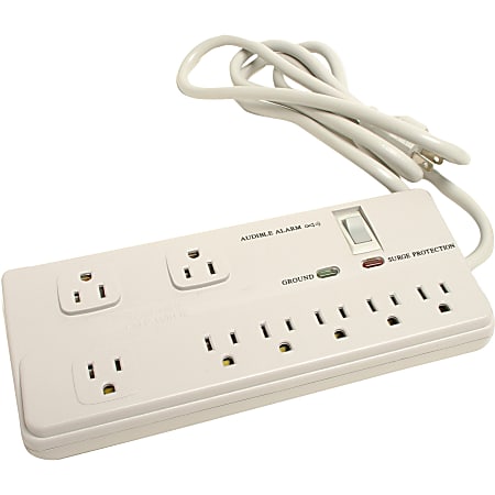 Compucessory 8-Outlet Strip Surge Protector, 6' Cord, Light Gray, CCS25107