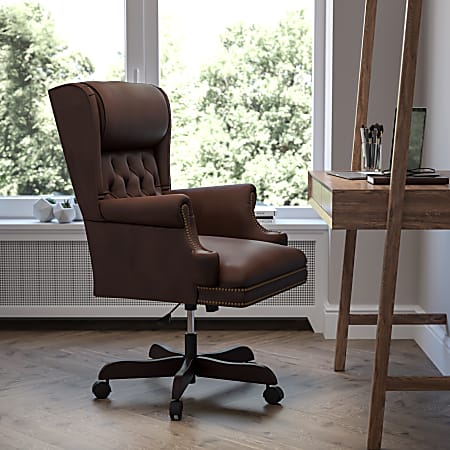 Flash Furniture Traditional Tufted Ergonomic Bonded LeatherSoft™ High-Back Swivel Chair, Brown