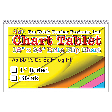 Top Notch® Brite Chart Tablets, 16" x 24", 1" Ruled, Assorted Colors, Pack Of 3