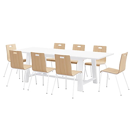 KFI Studios Midtown Dining Table With 8 Chairs, White Table, Natural/White Chairs