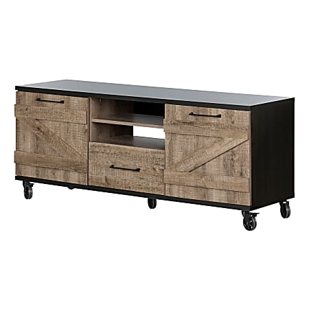 South Shore Valet Industrial TV Stand On Wheels For 65" TVs, Weathered Oak/Ebony