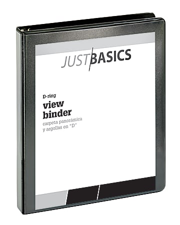 Just Basics® Basic View 3-Ring Binder, 1" D-Rings, 38% Recycled, Black