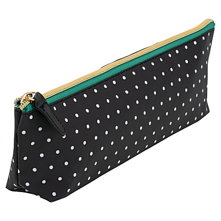 See Jane Work® Going Places Pencil Pouch, 11 1/4"H x 3 1/2"W x 2"D, Black/White Dot
