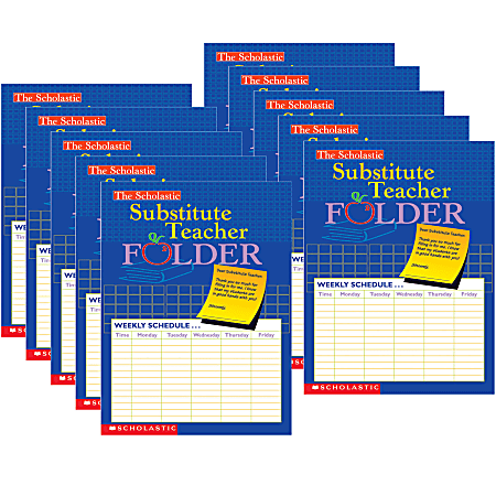 Scholastic Teacher Resources Substitute Teacher Folders, 8-1/2" x 11", Multicolor, Pack Of 10 Folders