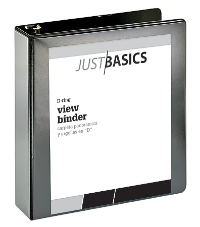 Just Basics® Basic View 3-Ring Binder, 2" D-Rings, 38% Recycled, Black