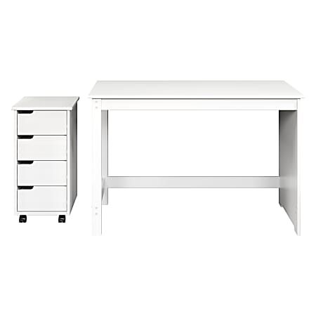 Trendfurn Pristine Office Set, Desk And 4-Drawer Mobile Cart, White, Set Of 2