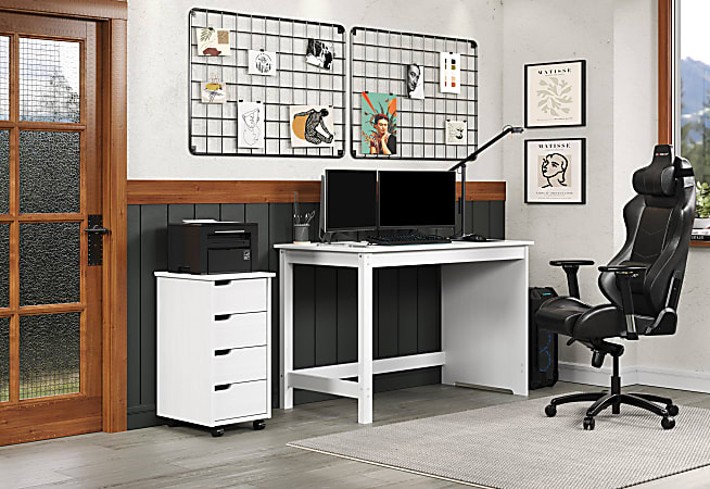 Trendfurn Pristine Office Set Desk And 4 Drawer Mobile Cart White Set ...