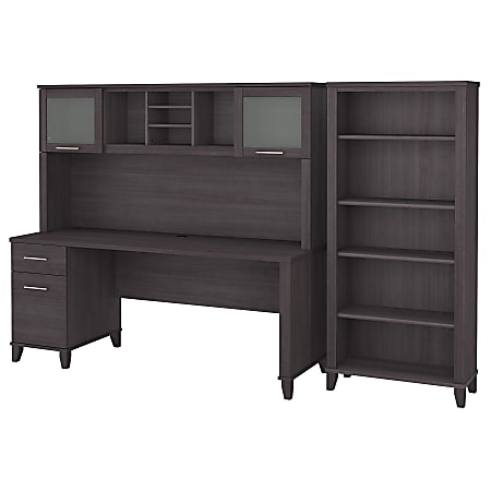 Bush Business Furniture Somerset 72"W Office Computer Desk With Hutch And 5-Shelf Bookcase, Storm Gray, Standard Delivery