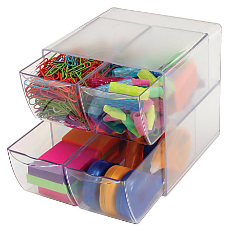 deflecto® Stackable Cube Organizer, 4 Compartments, 4 Drawers