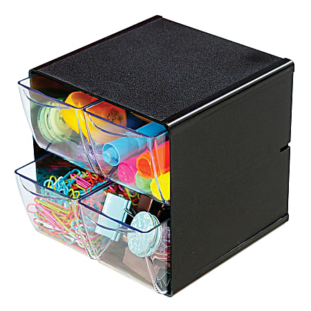 Deflecto Stackable Cube With 4 Drawers, 6"H x 6"W x 6"D, Black