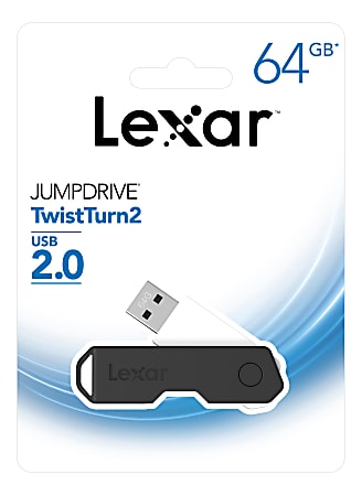 Lexar® JumpDrive® TwistTurn2 USB 2.0 Flash Drive, 64GB, Black, LJDTT2-64GABNABK