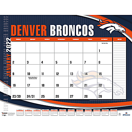 Lang Turner Licensing Monthly Desk Calendar, 22” x 17”, Denver Broncos, January To December 2022