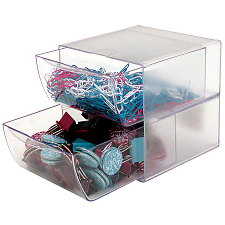 Deflecto Stackable Cube With 2 Drawers, 6"H x 6"W x 7 1/8"D, Clear