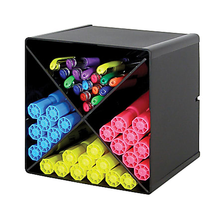 Deflect-O® Stackable Cube With X Divider, 6"H x 6"W x 6"D, Black
