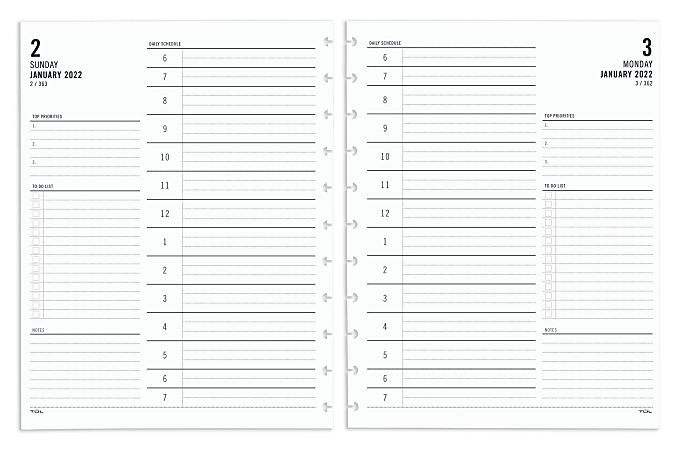 TUL® Discbound Daily Refill Pages, Letter Size, 8-1/2" x 11", January To December 2022, TULLTFLR-1PG