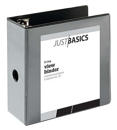 Just Basics® Basic View 3-Ring Binder, 5" D-Rings, 38% Recycled, Black